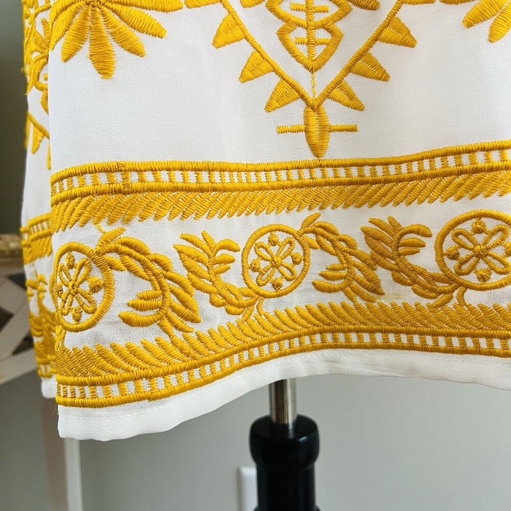 All:Row 60's Inspired Yellow & White Embroidered Retro Mini Dress Size 12 - Picture 5 of 9
